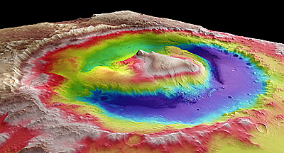 Modello 3D del cratere Gale e della zona di atterraggio