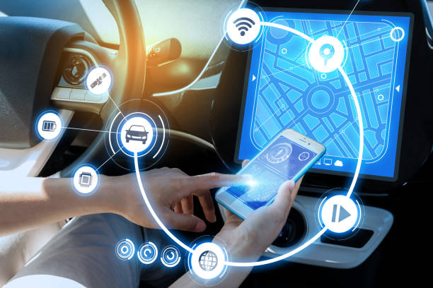 wireless communication between smart phone and car instrument panel. autonomous car.