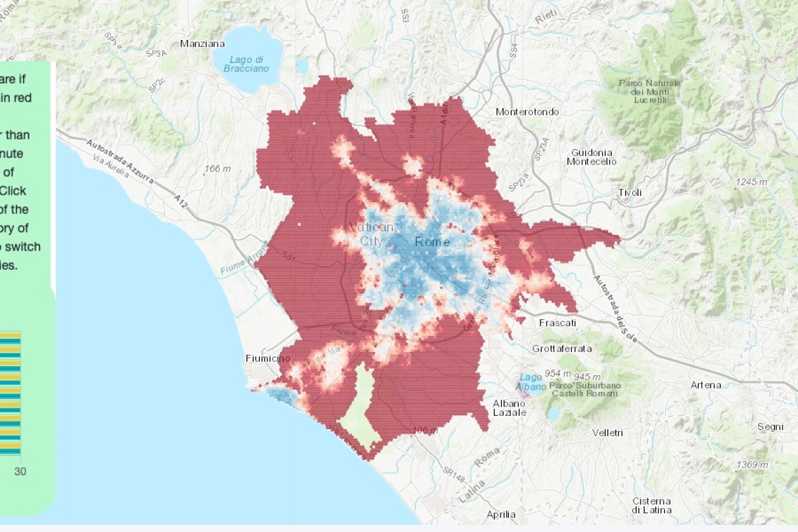 La mappa della accessibilità delle città in 15 minuti dal laboratorio Sony Computer Science di Roma