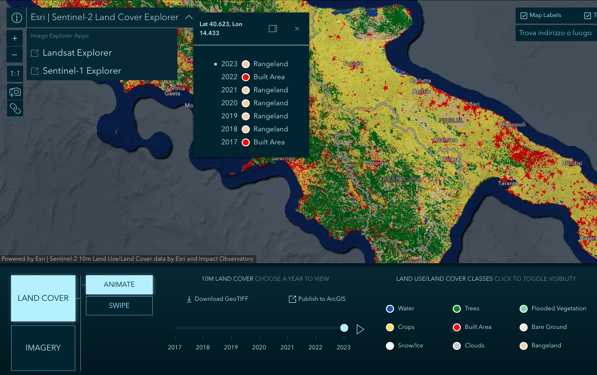 Il recente aggiornamento della mappa di copertura del suolo ESRI 10m