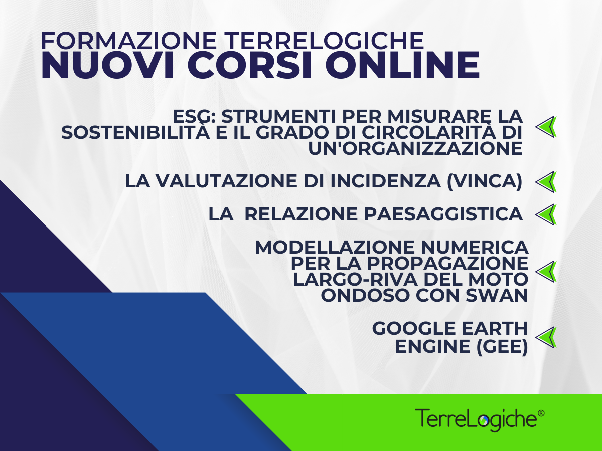 ESG, Modellazione moto ondoso con SWAN, Google Earth Engine, VInCA, e Relazione Paesaggistica: ecco i nuovi corsi targati TerreLogiche