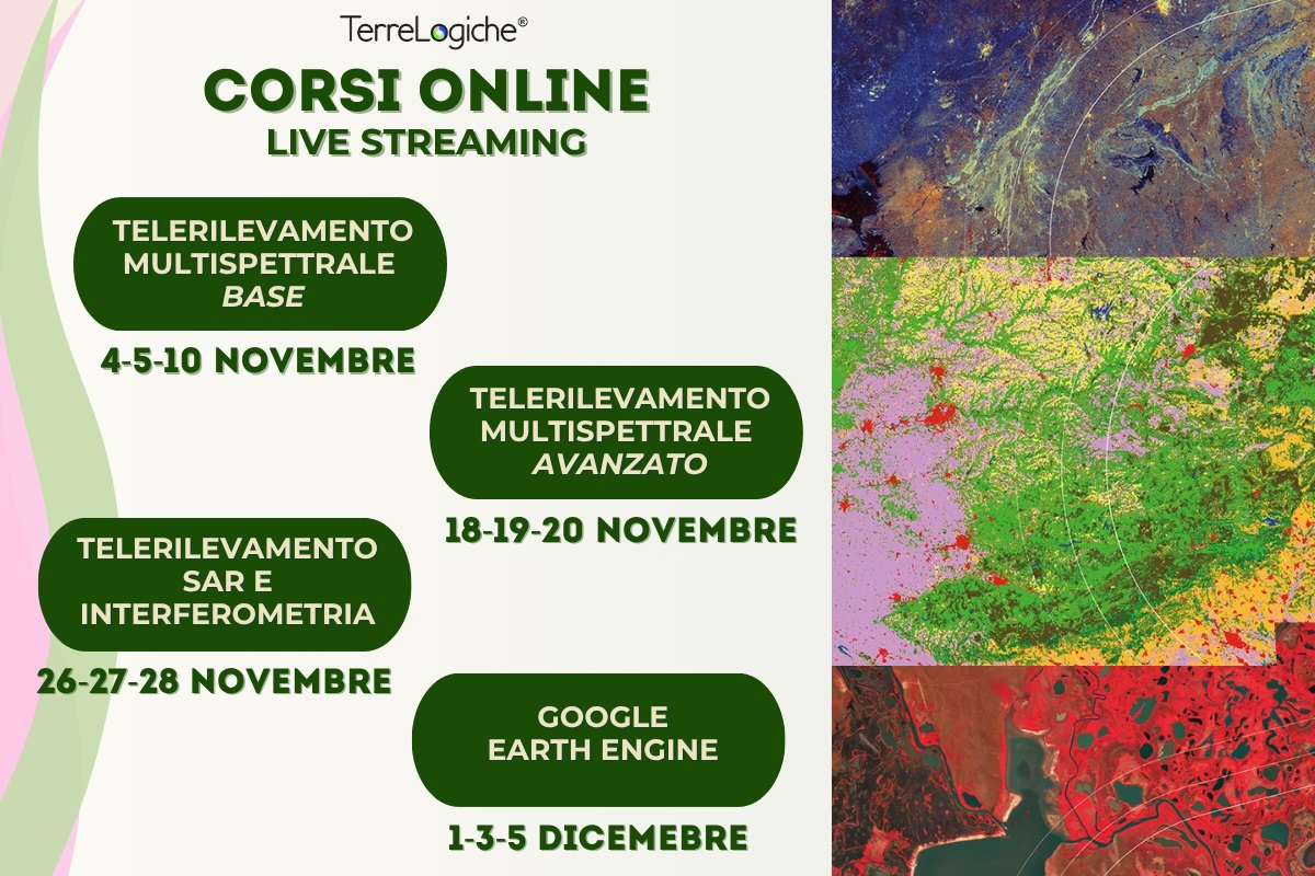 Corsi di Telerilevamento Multispettrale (Base e Avanzato), Telerilevamento SAR, Interferometria e Google Earth Engine